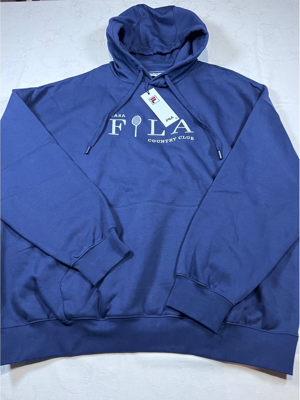 NEW $90 Fila Casa Fila Country Club Tennis Heavyweight Hoodie Navy Blue Size XL